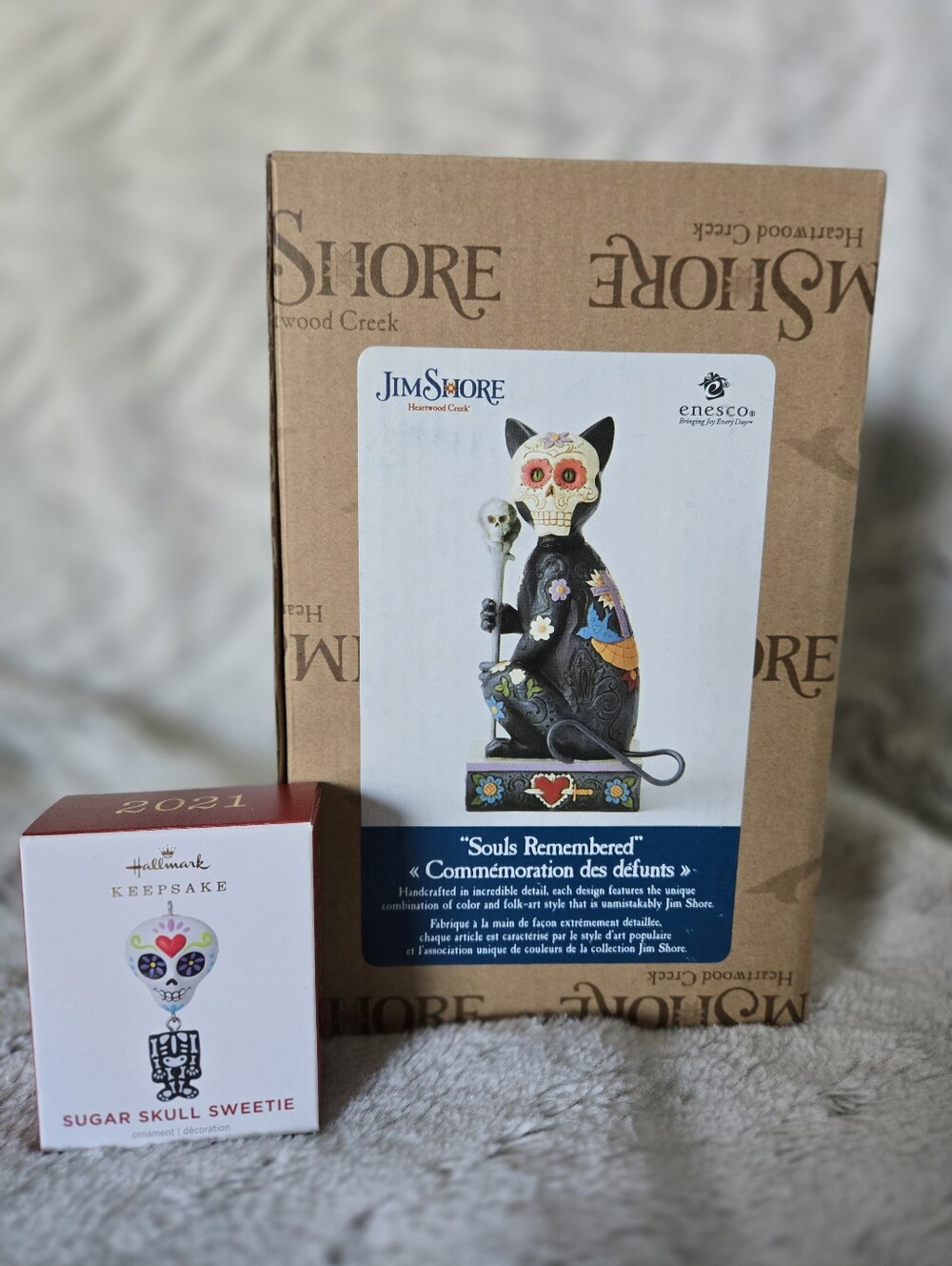 Jim Shore Black Day of the Dead Cat Figurine with Colorful Floral Accents +